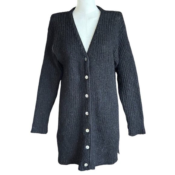 Vintage Moda International Black Mohair Blend Button Up Long Sleeve Cardigan XS - Picture 1 of 9